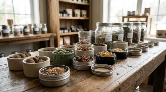 Assortiment de résines CBD aux textures variées présentées sur comptoir de boutique spécialisée