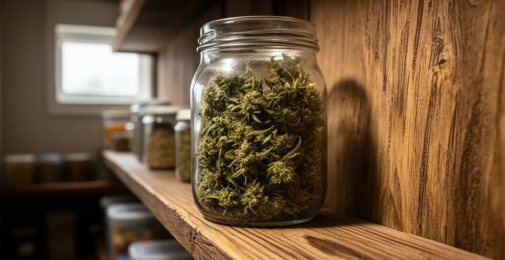 Fleur de CBD premium conservée dans un bocal hermétique